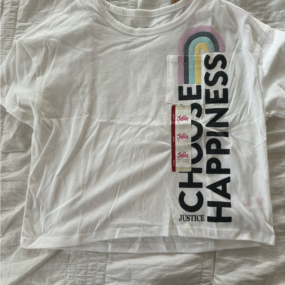 Justice choose happiness white t-shirt. Girls size M.